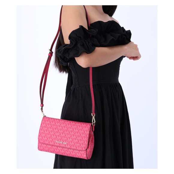 Michael Kors Jet Set Medium Convertible Pouchette Crossbody Electric Pink MK - Picture 1 of 12